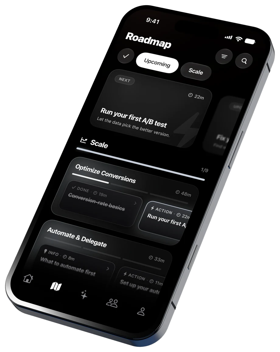 LYZE roadmap screen with the chapter Scale, lessons and task tiles